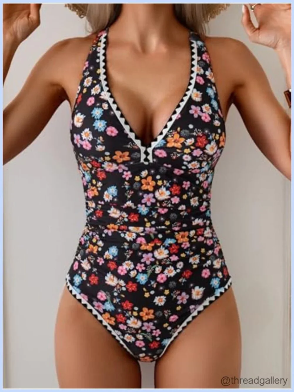 Women's One Piece Swimsuit Tummy Control Ruched Push Up V-Neck